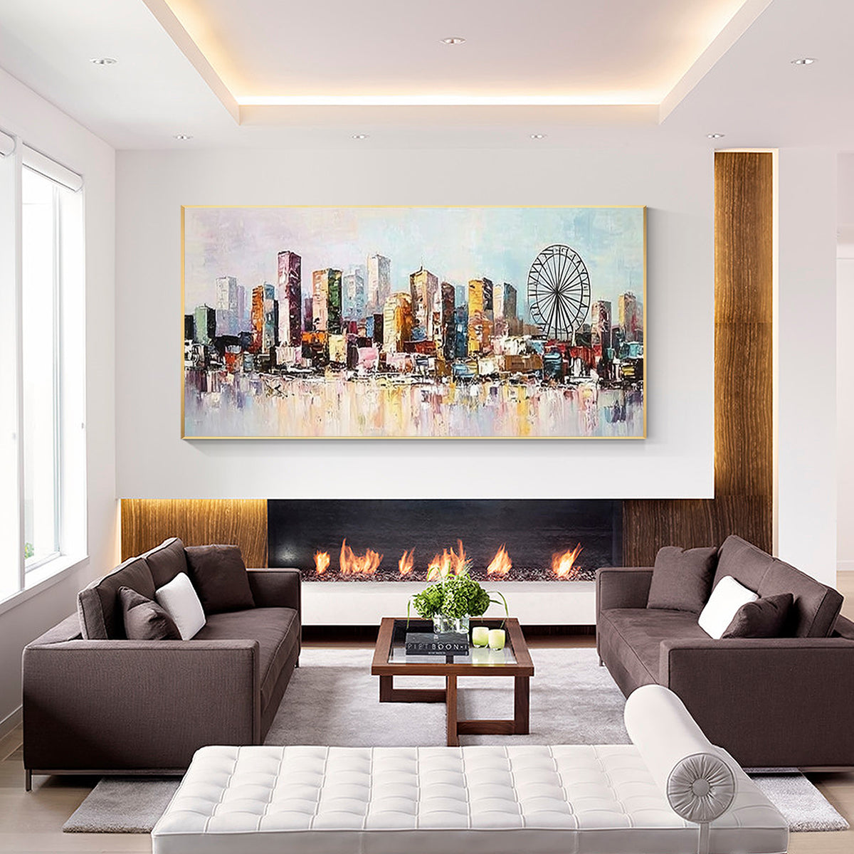 Abstract cityscape canvas with vibrant skyline design