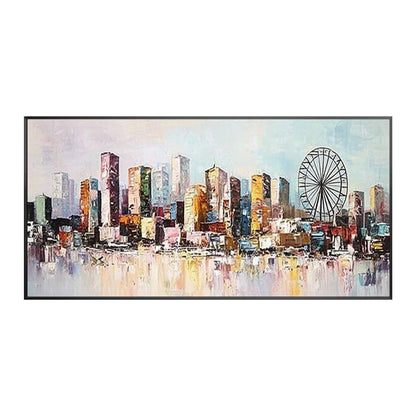Colorful modern cityscape canvas wall art with urban architecture