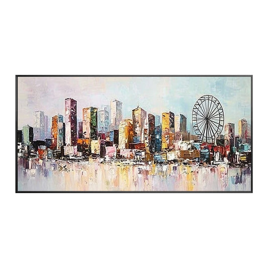 Colorful modern cityscape canvas wall art with urban architecture