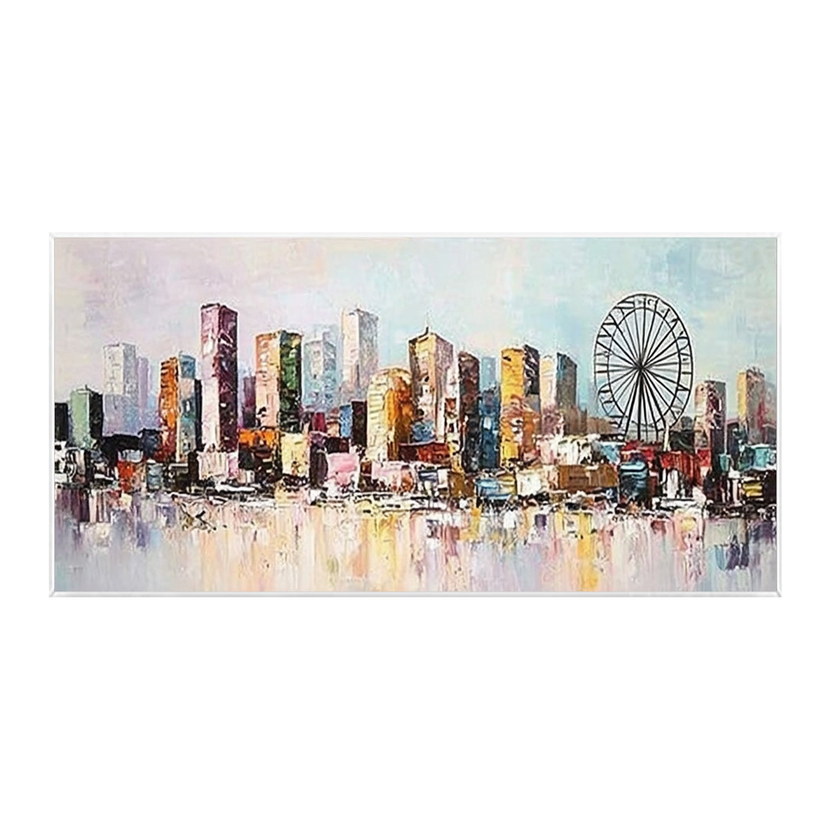 Contemporary city canvas artwork with vibrant architectural details