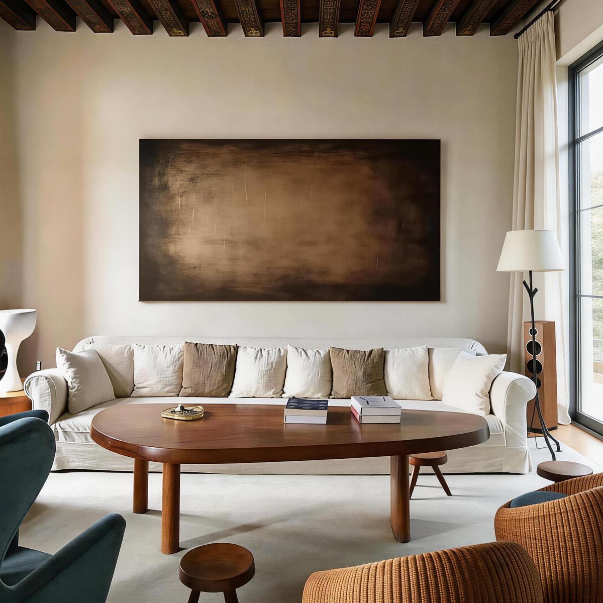 Rustic style abstract canvas painting ready to hang