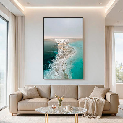 Large ocean painting for modern beach house interior