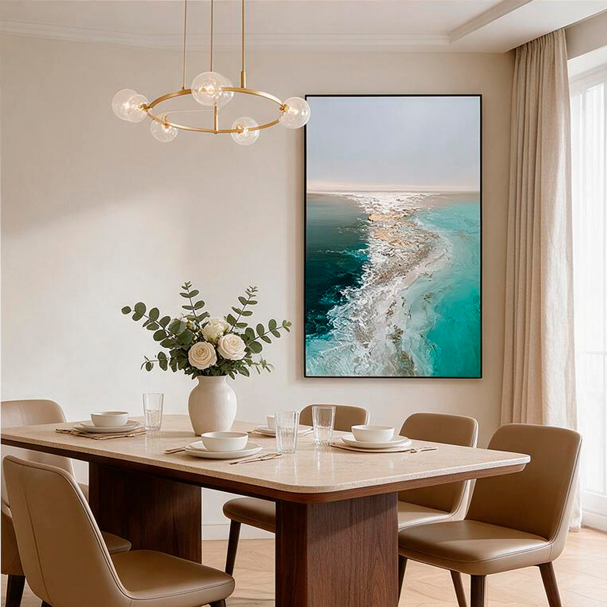 Modern teal ocean wall art for bedroom or living room