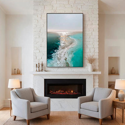 Large beige gray seascape wall art for living room