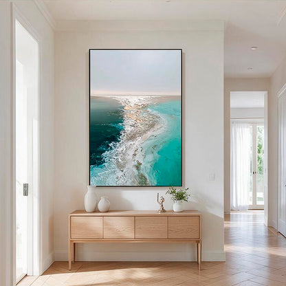 Teal coastal painting on canvas for contemporary home decor