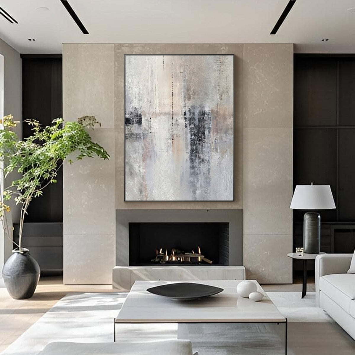 Large textured Wabi Sabi wall art in neutral tones