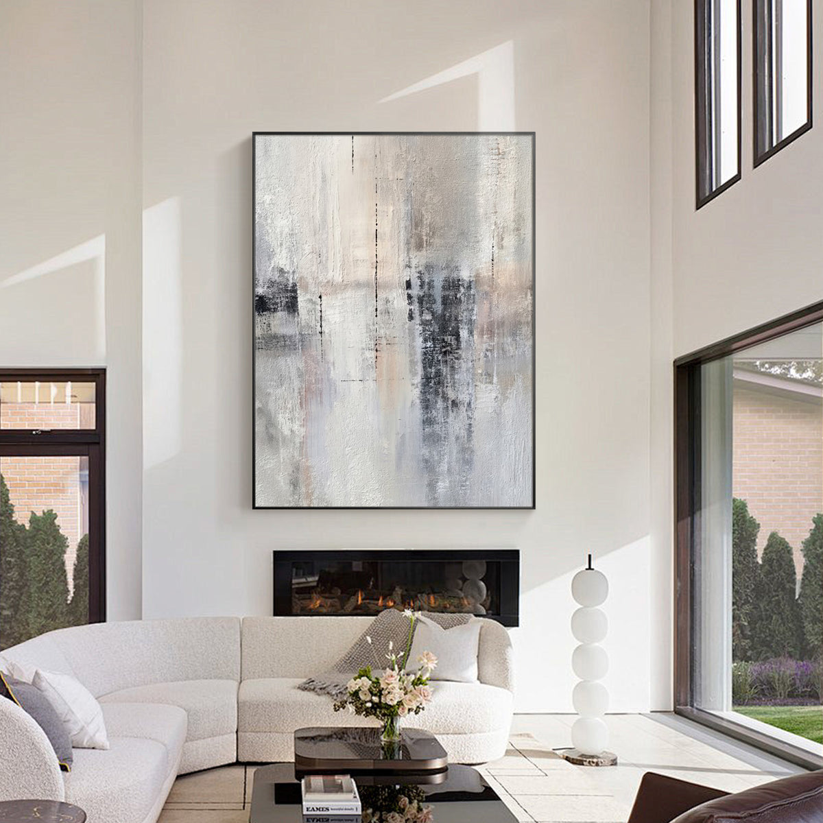 Contemporary beige gray canvas art for modern living room decor