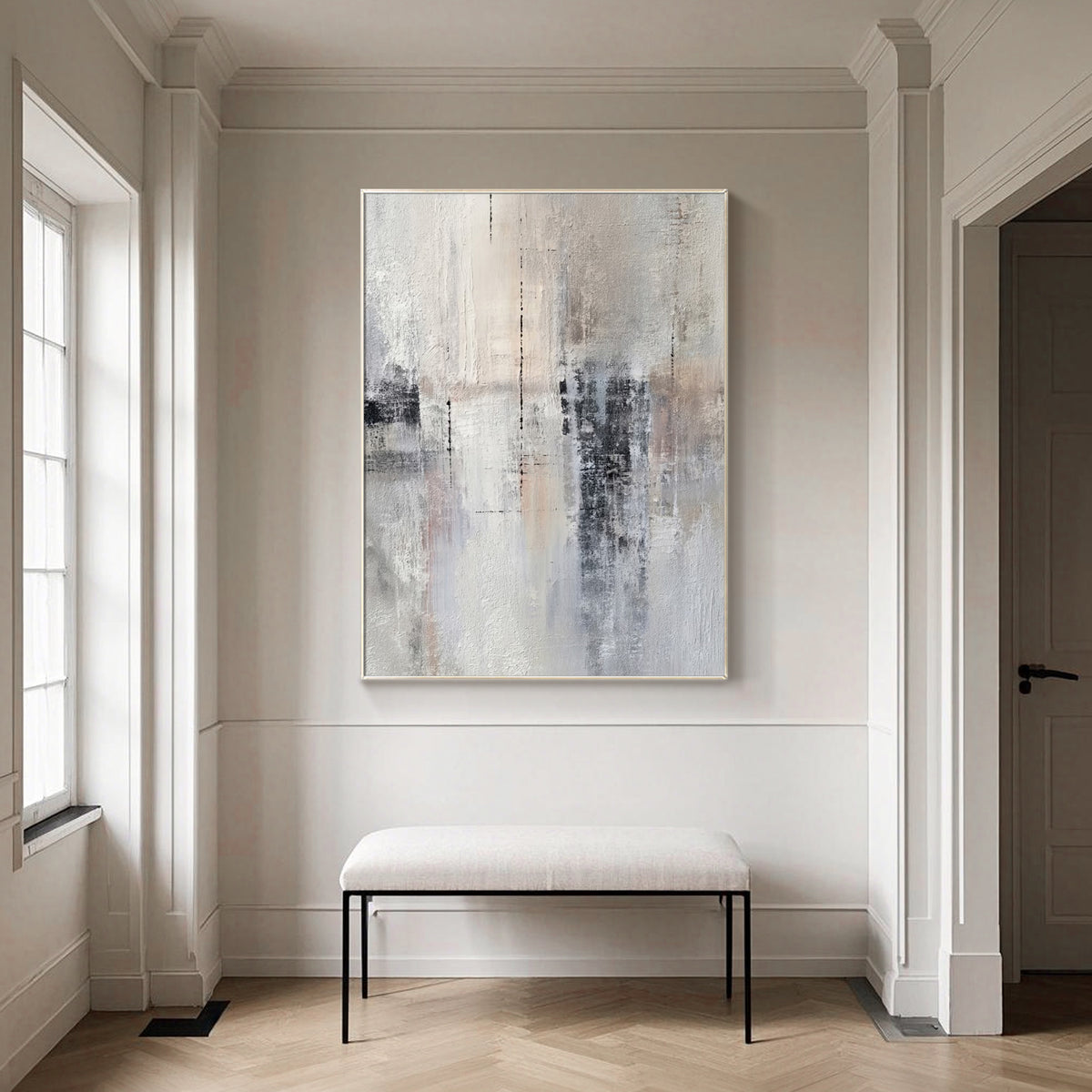 Extra large neutral abstract painting with organic textured surface