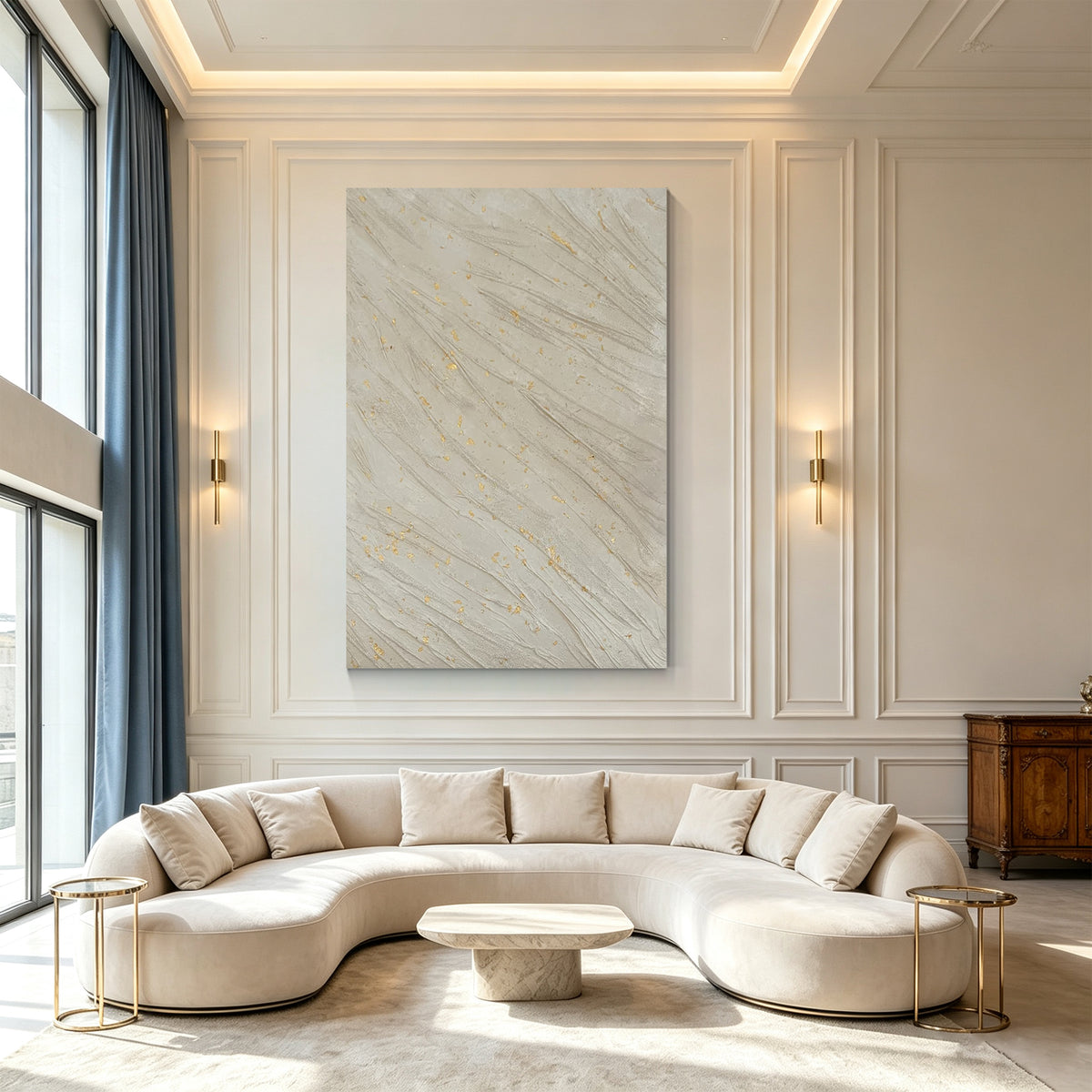 Premium gold flow canvas wall art for luxury bedroom and living room decor