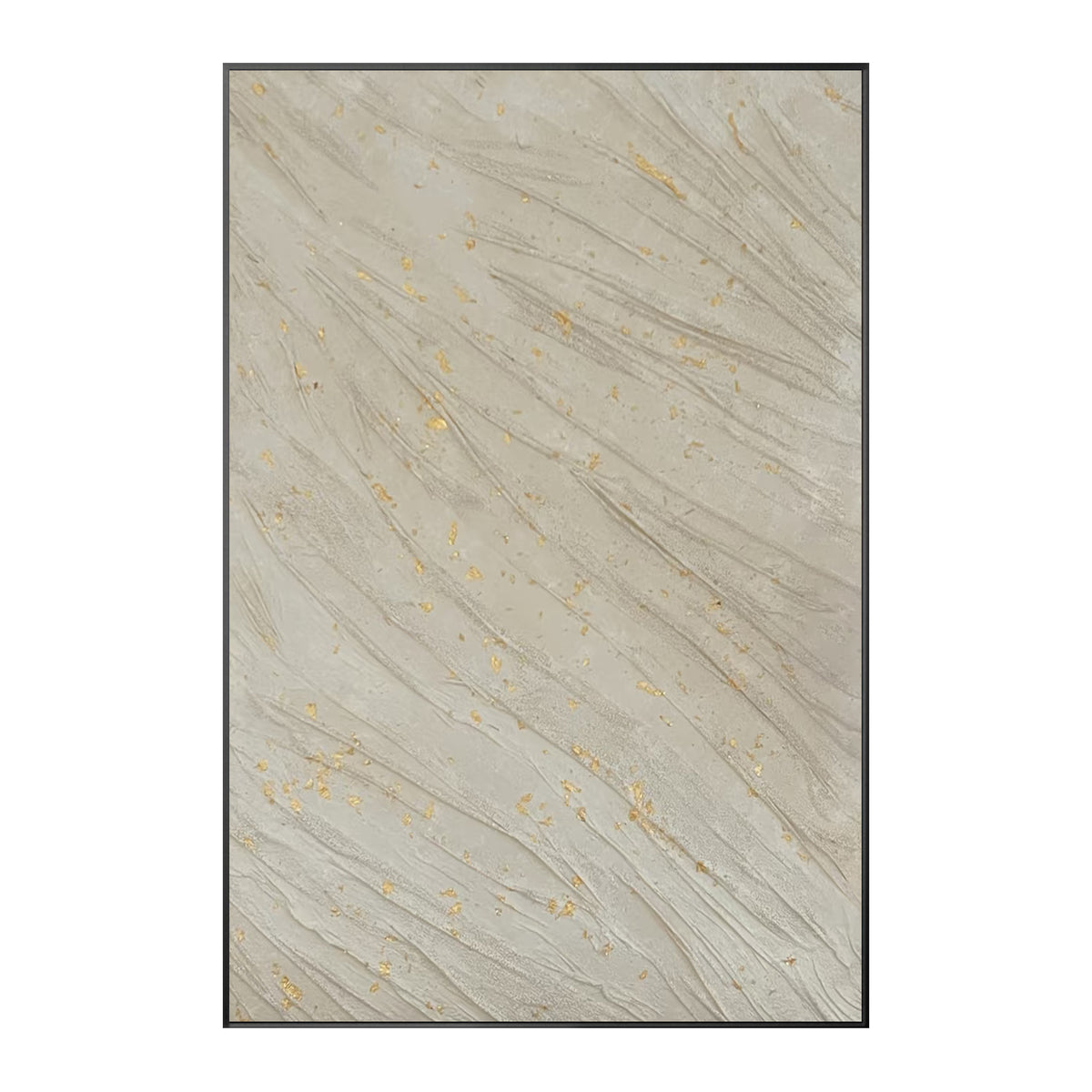 Modern abstract canvas painting with beige texture and gold accents