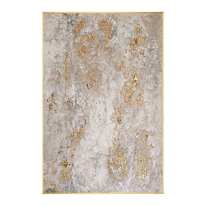 Gold beige abstract wall art with textured neutral layers and metallic gold accents.