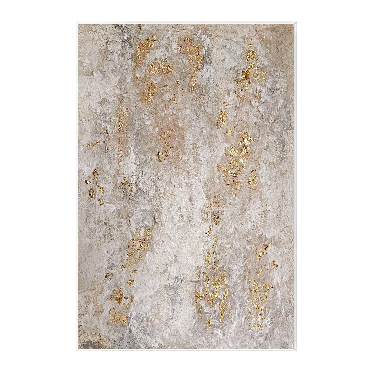 Elegant textured abstract canvas artwork in soft beige, cream, taupe, and gold