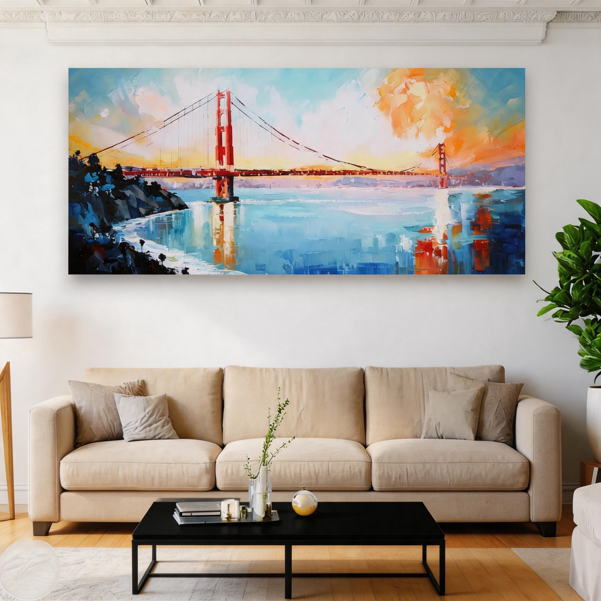 Modern Golden Gate Bridge canvas painting ready to hang