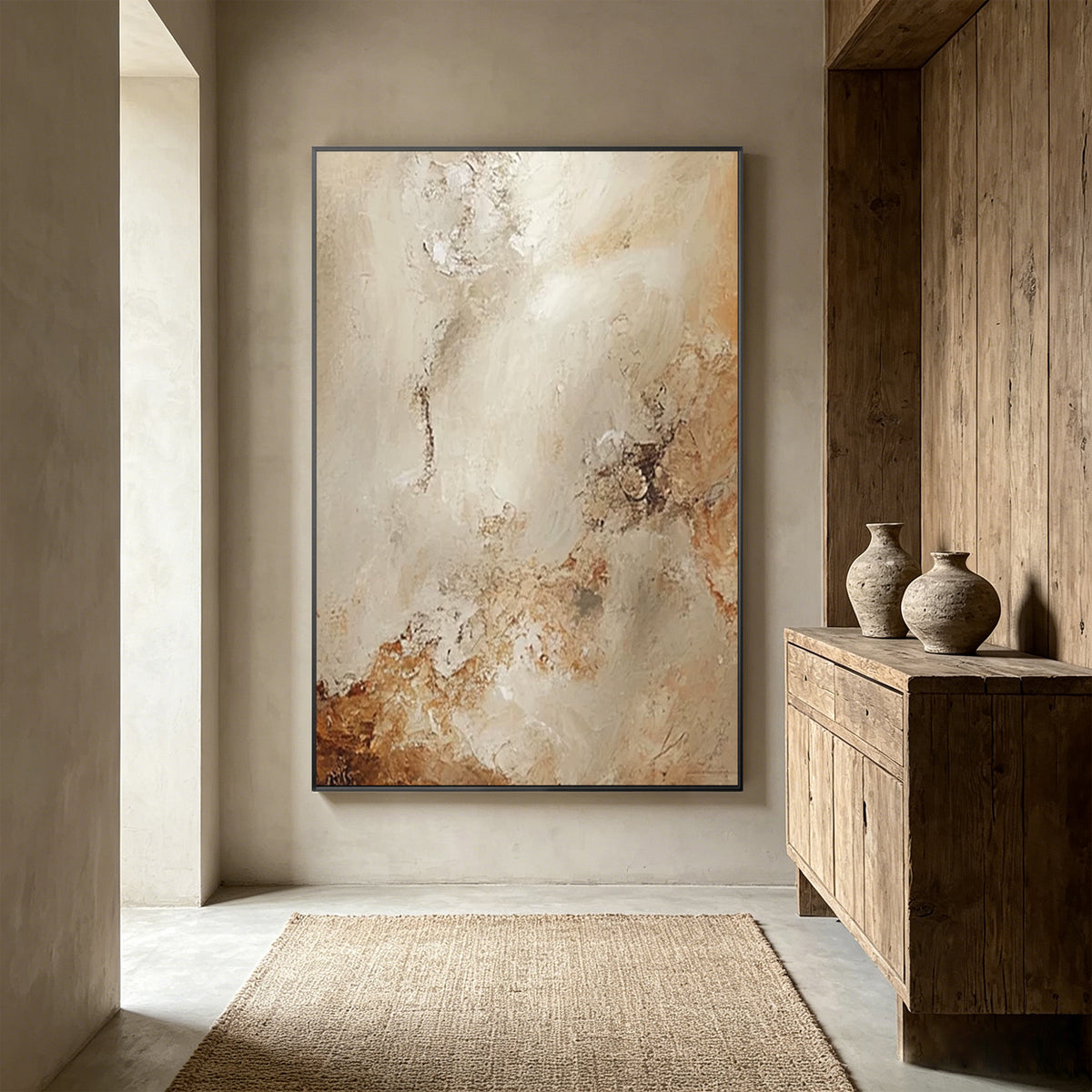 Large minimalist abstract painting with natural tones for contemporary homes