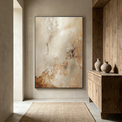 Large minimalist abstract painting with natural tones for contemporary homes