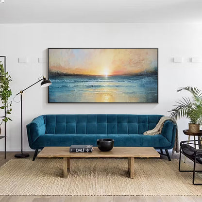 Textured coastal sunset painting for beach house decor
