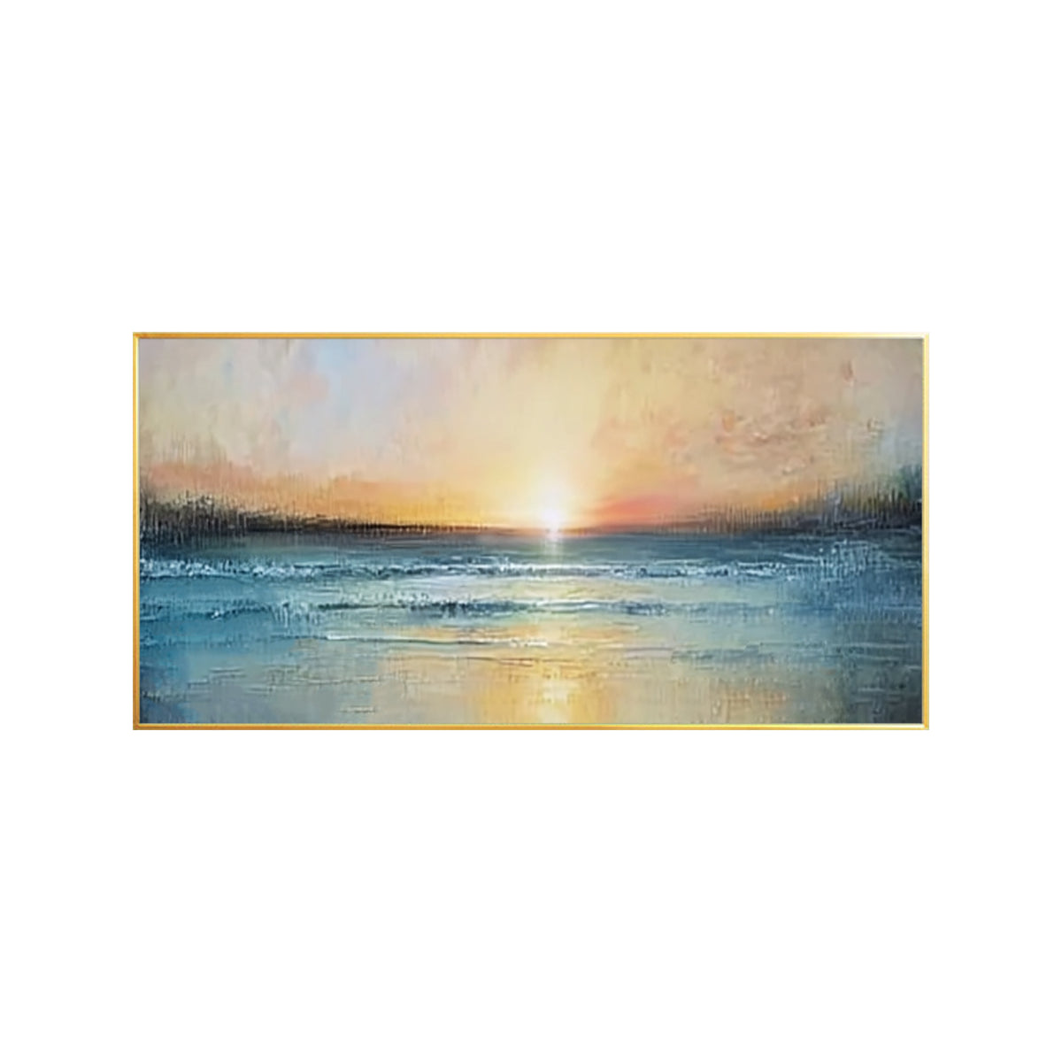 Blue beige coastal landscape artwork for modern home