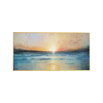 Blue beige coastal landscape artwork for modern home