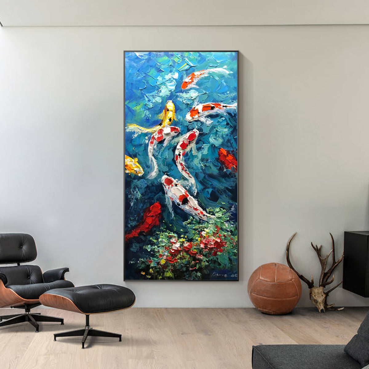 bstract koi painting for contemporary living room decoration