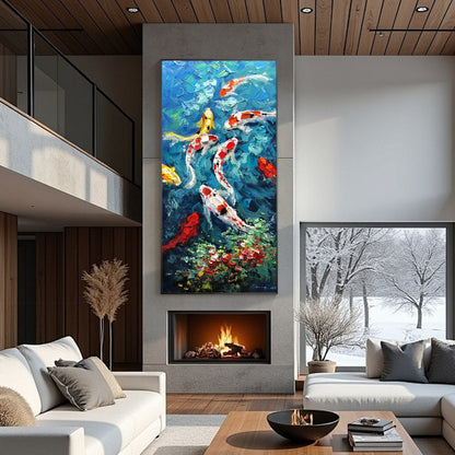 Modern abstract fish painting with flowing color patterns