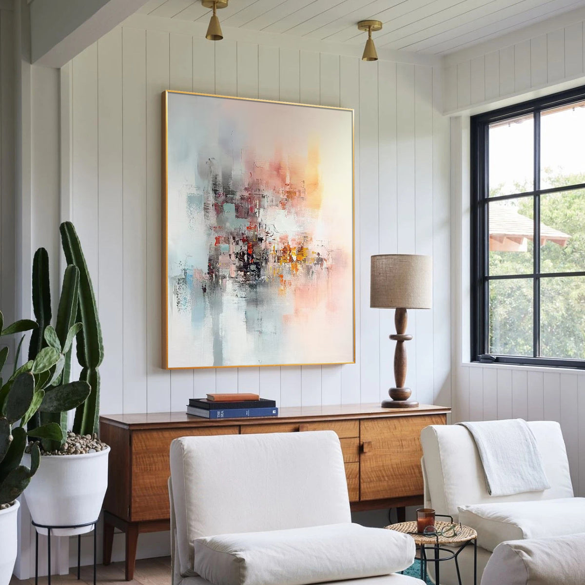 Oversized colorful abstract canvas art for modern living room