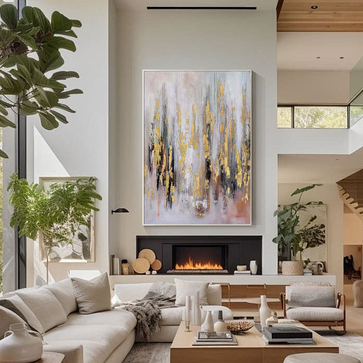 modern abstract wall art in warm earthy tones