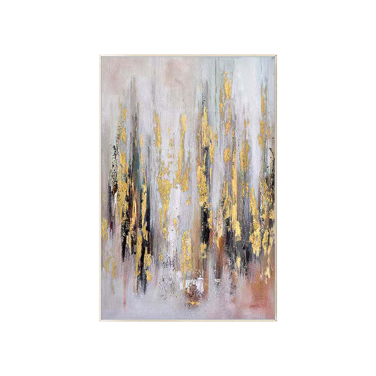 dramatic impasto abstract canvas with gold and rust accents
