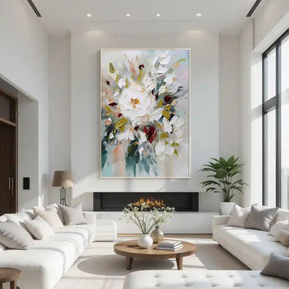 Large botanical canvas artwork featuring elegant white flowers in a contemporary style.