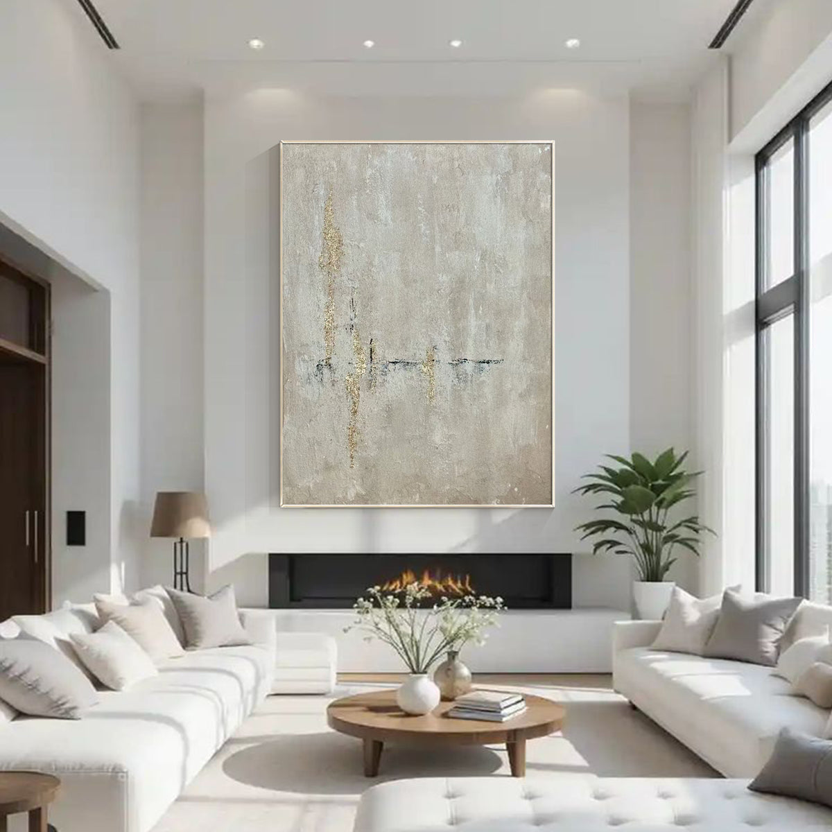 Luxury neutral textured wall art in beige and ivory tones