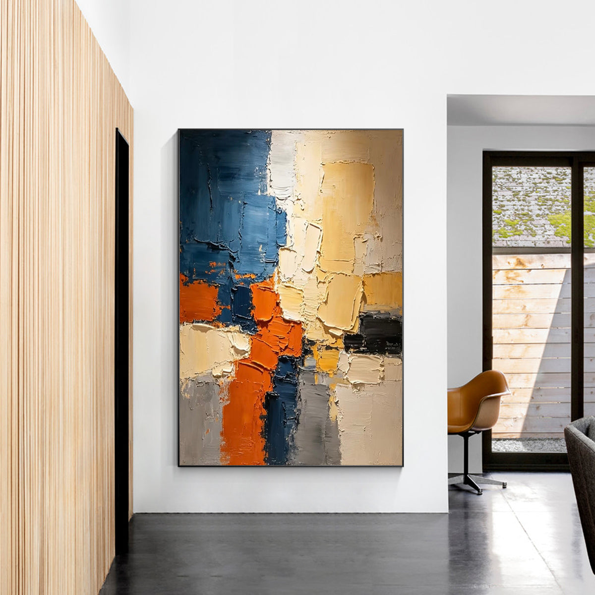 Minimalist blue and beige abstract painting for home