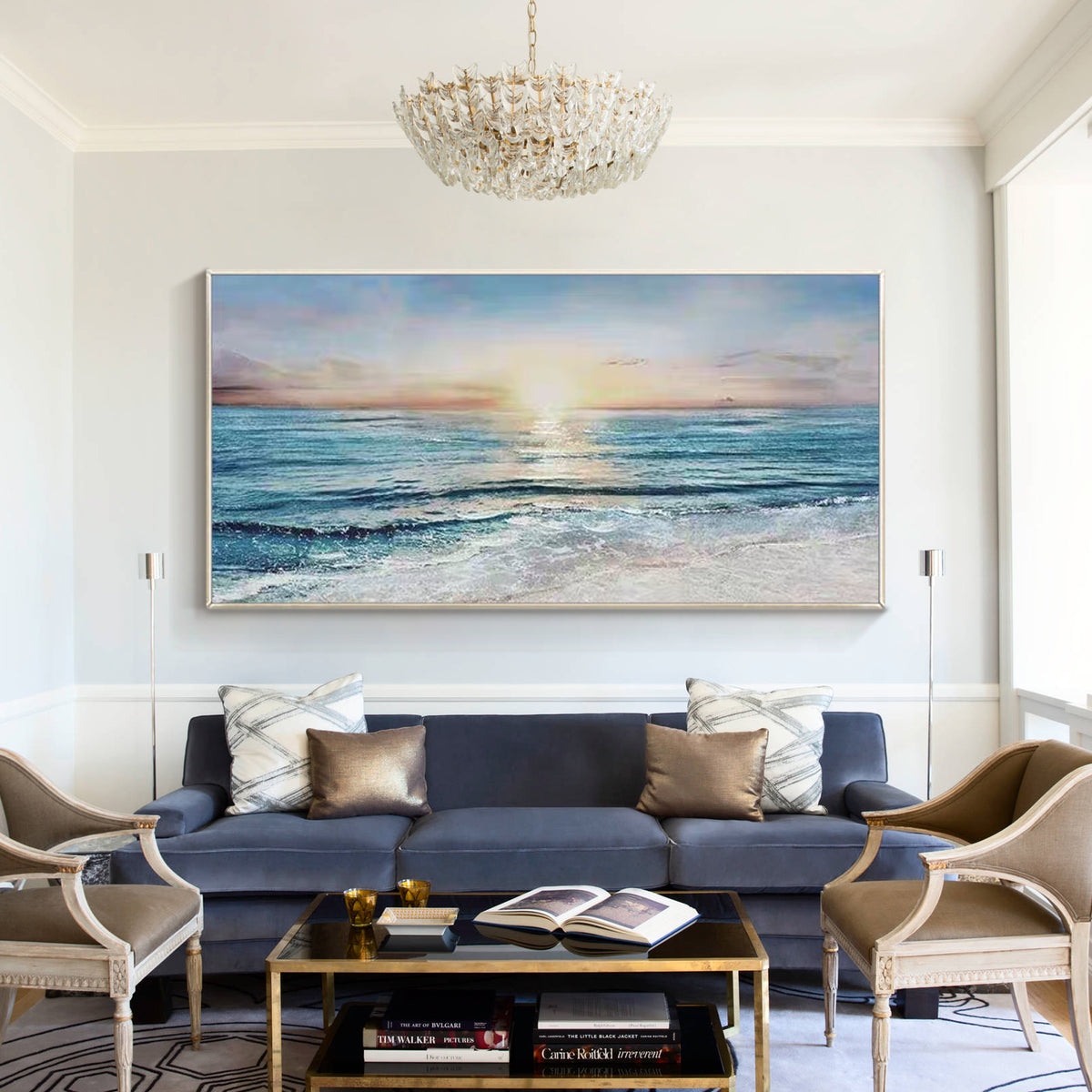 Minimalist ocean wall decor for modern living room interior