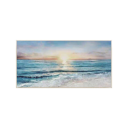 Relaxing seaside wall art with waves and sunset colors