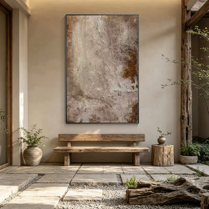 Textured minimalist wall art with warm neutral and gold tones