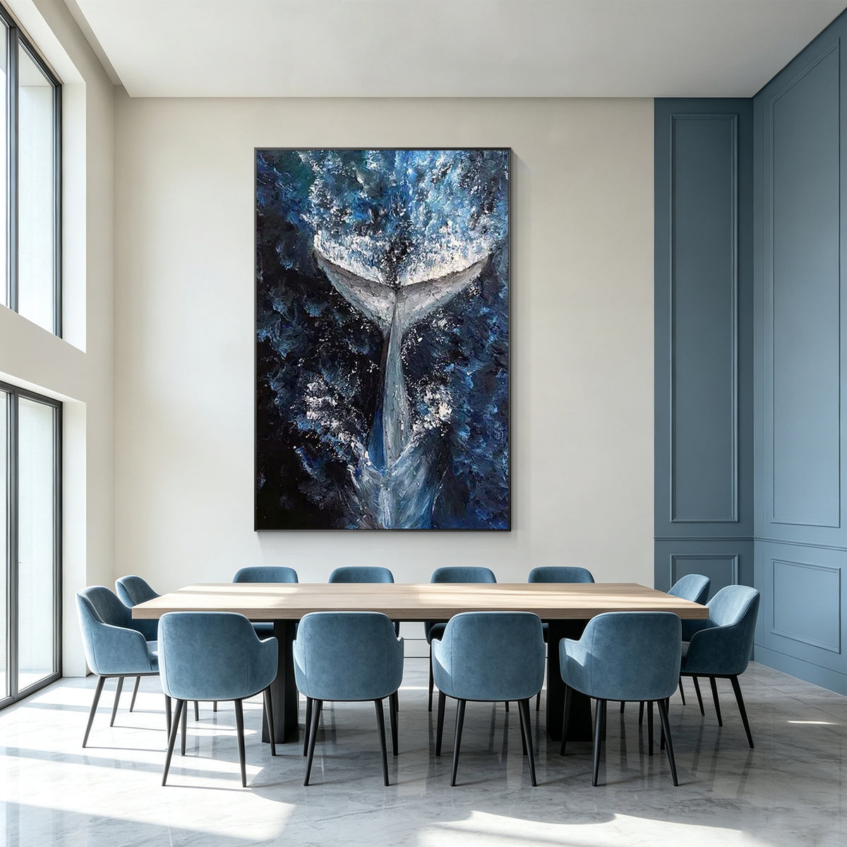 Modern navy blue ocean wall decor for living room
