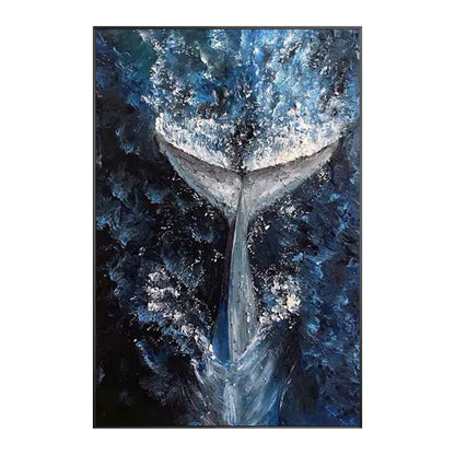 Navy blue whale canvas wall art with underwater ocean design