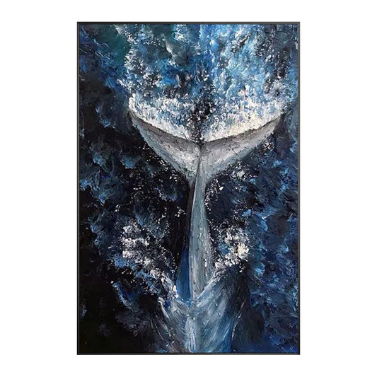 Navy blue whale canvas wall art with underwater ocean design