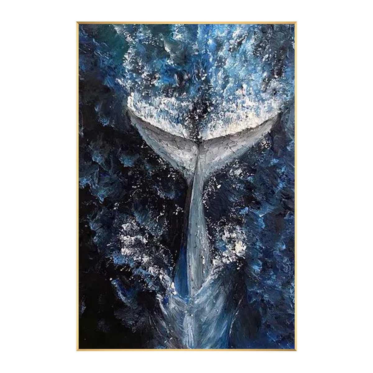Coastal wall art featuring abstract whale and ocean textures