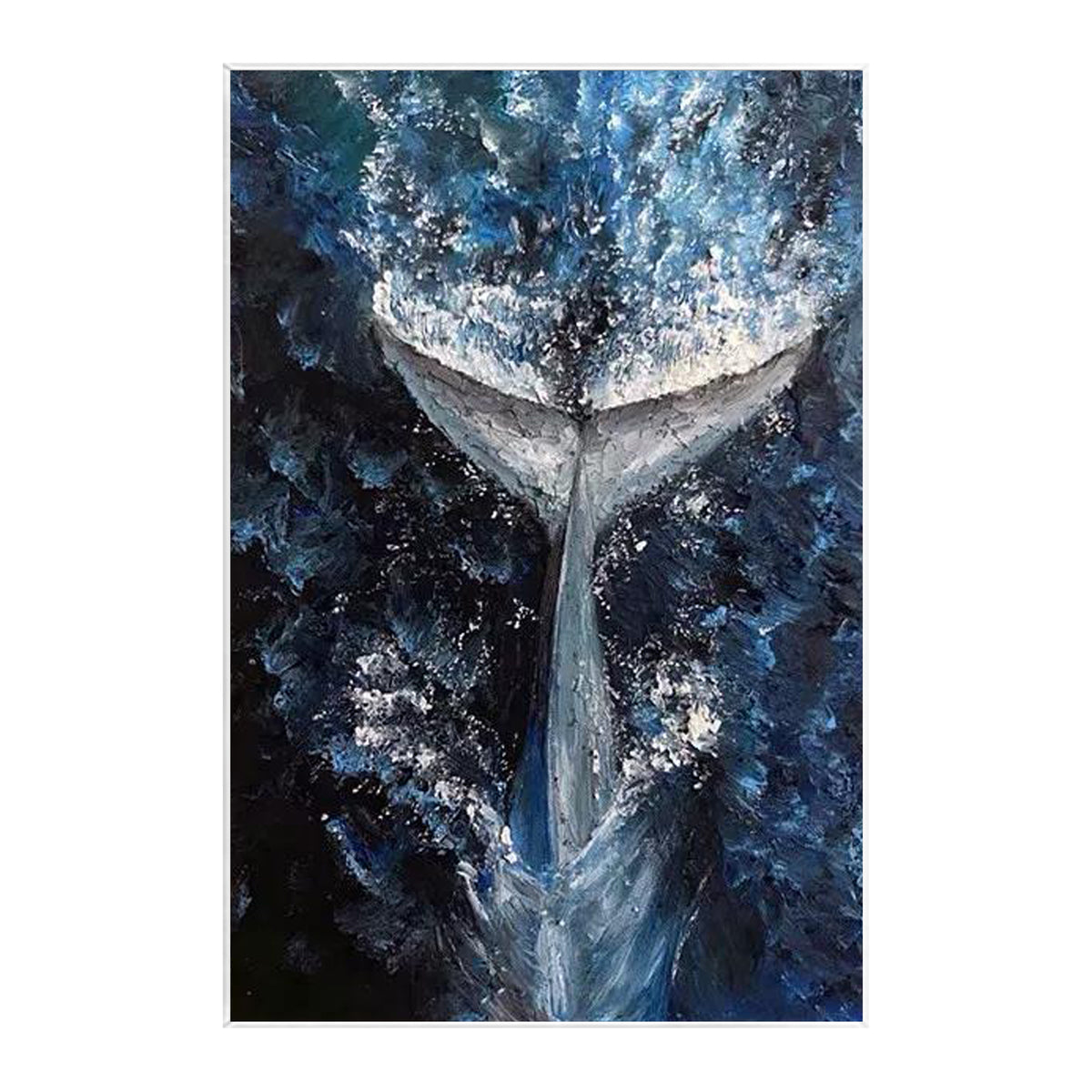 Whale canvas painting ready to hang with framed artwork