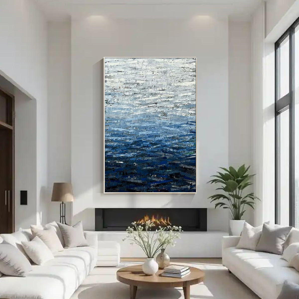 Modern navy blue canvas painting for bedroom and living room