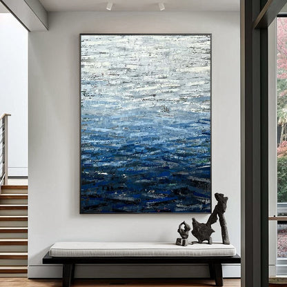 Textured navy blue oil painting with ocean wave inspiration