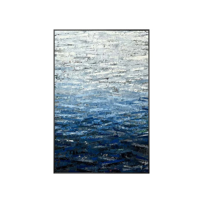 Navy blue abstract wall art with textured ocean inspired painting