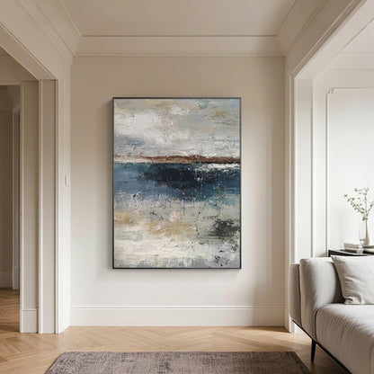 Large navy blue canvas artwork for modern living room decor