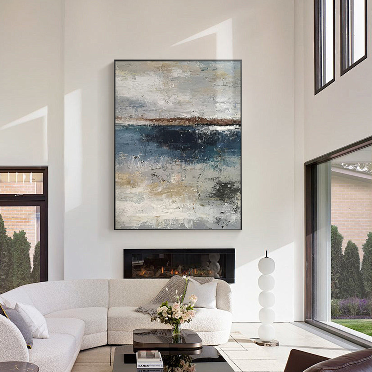 Modern abstract blue canvas painting for living room and bedroom