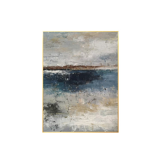 Navy blue abstract wall art with textured blue and gray canvas