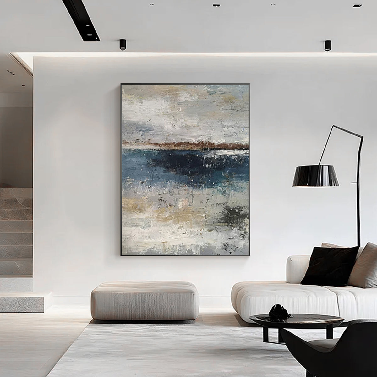 Large textured navy blue painting for modern home decor