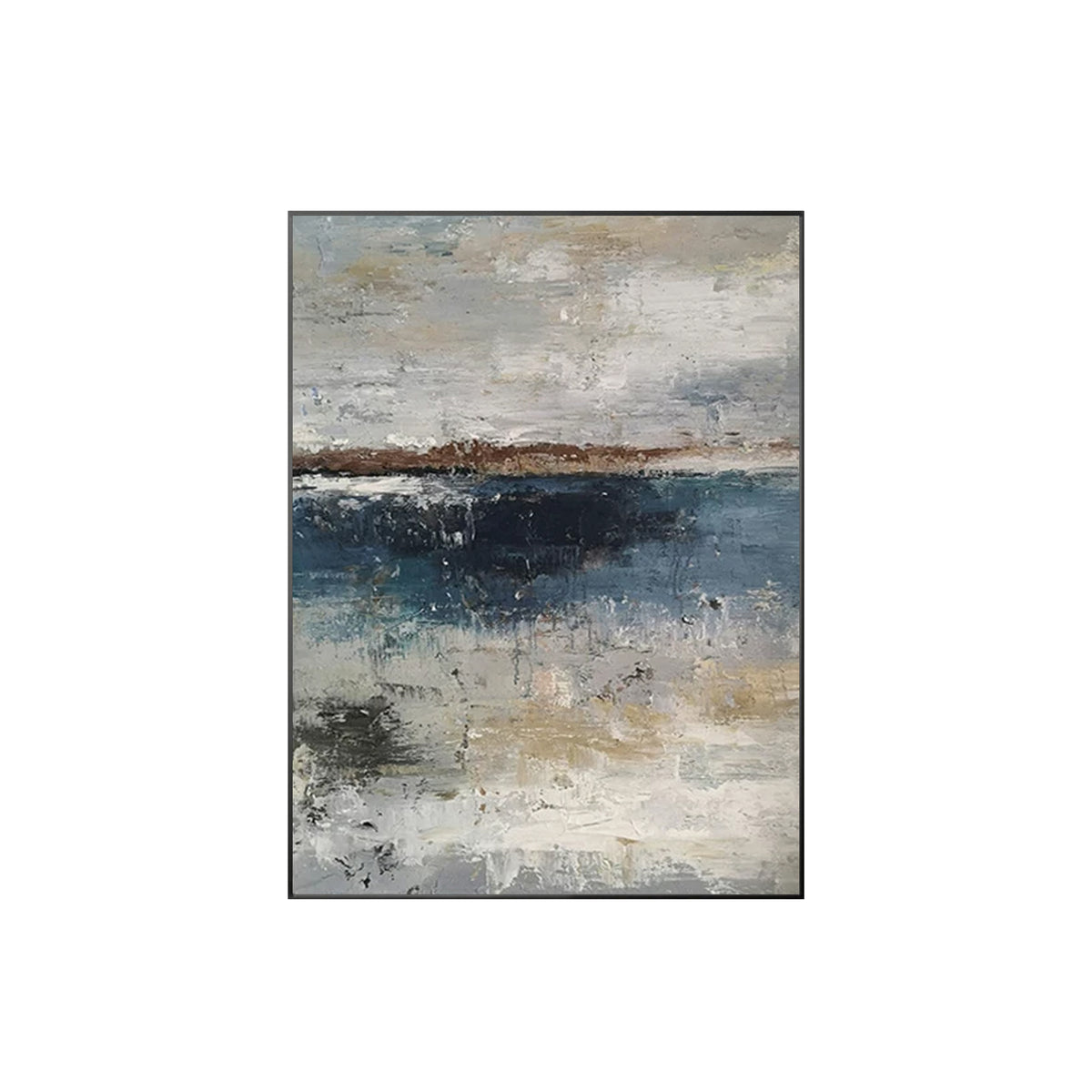 Contemporary coastal wall art with deep blue and neutral tones
