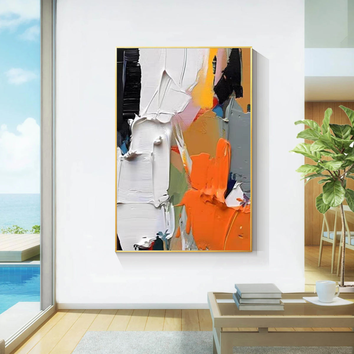 Contemporary abstract wall decor with colorful layered textures