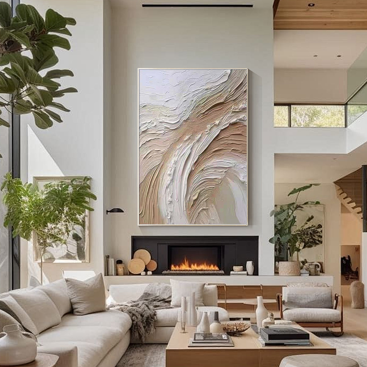 3D textured beige abstract painting for contemporary interiors