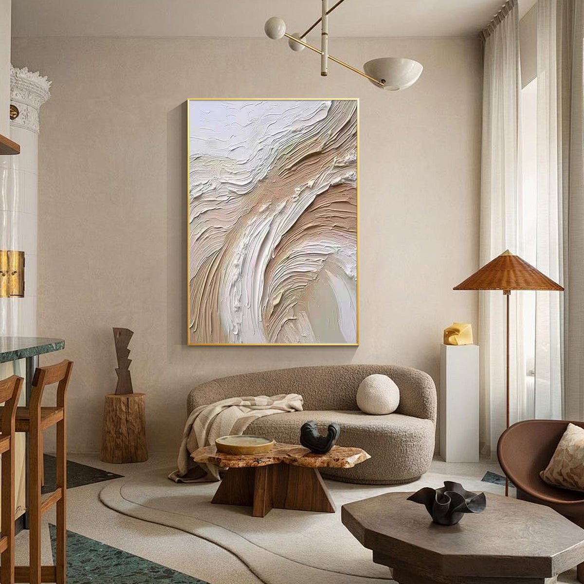 Original minimalist canvas artwork in soft beige and white tones
