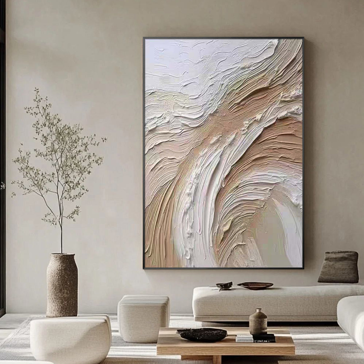 Modern neutral abstract wall art for living room decor